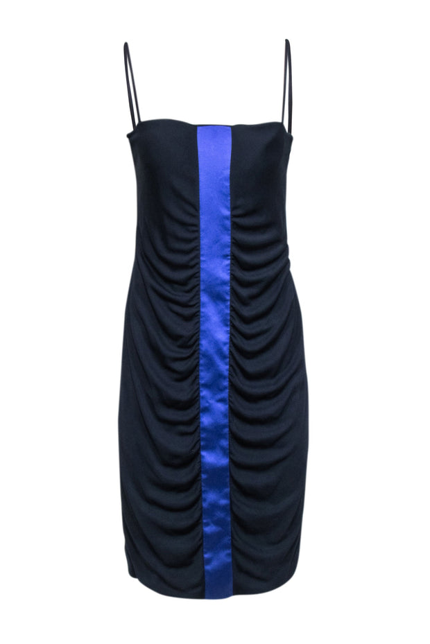 Current Boutique-Giorgio Armani - Navy Ruched Sleeveless Dress w/ Blue Center Stripe Sz 10