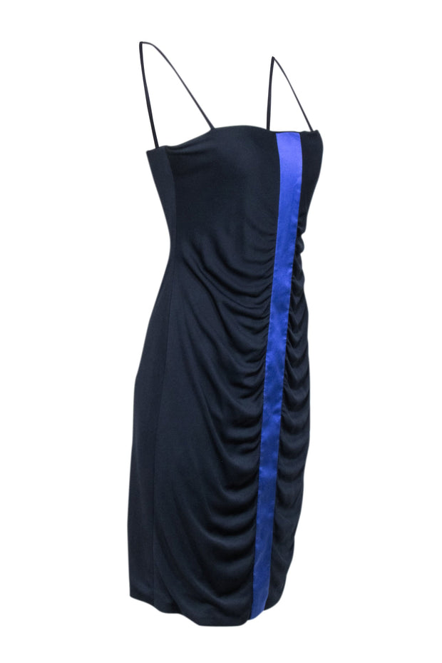 Current Boutique-Giorgio Armani - Navy Ruched Sleeveless Dress w/ Blue Center Stripe Sz 10