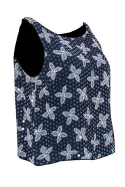 Current Boutique-Giorgio Armani - Navy w/ Cream Floral Print & Transparent Sequins Tank Sz 10