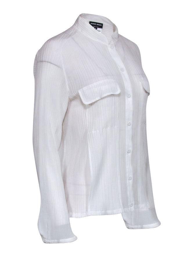 Current Boutique-Giorgio Armani - White Textured Long Sleeve Top Sz 12