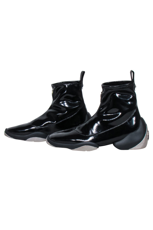 Current Boutique-Giuseppe Zanotti - Black Patent Leather Slop on Short Boots Sz 7