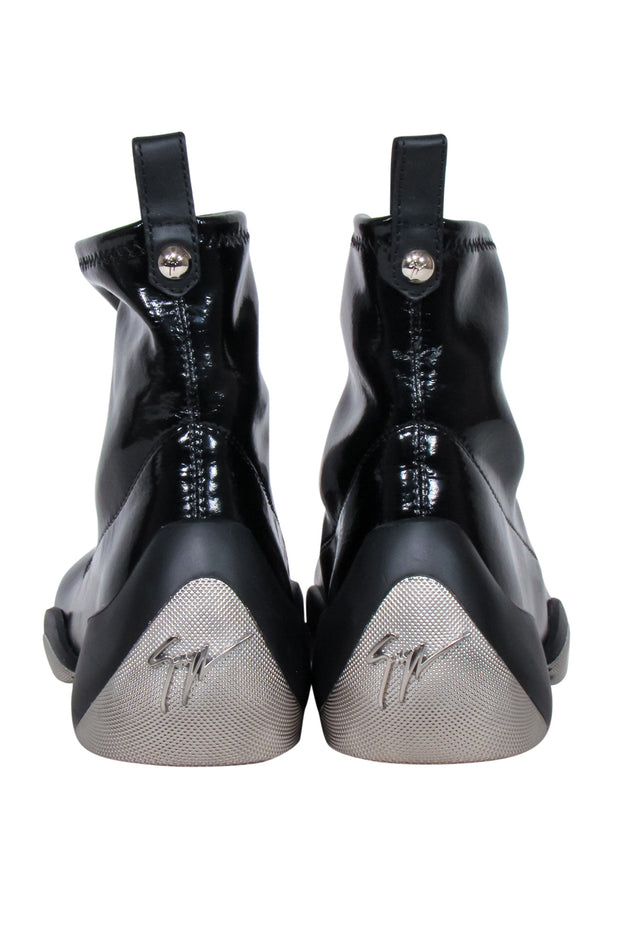 Current Boutique-Giuseppe Zanotti - Black Patent Leather Slop on Short Boots Sz 7