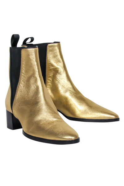 Current Boutique-Giuseppe Zanotti - Gold Metallic & Black Detail Short Boots Sz 8