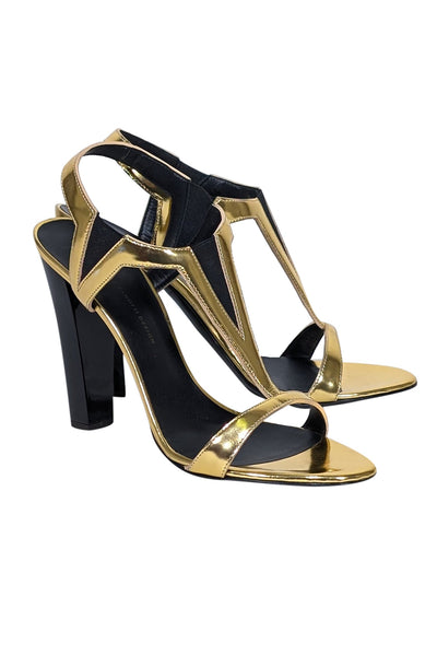 Current Boutique-Giuseppe Zanotti - Gold Metallic Open Toe Pumps Sz 9