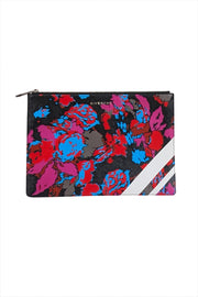 Current Boutique-Givenchy - Black & Multi-Color Floral Print Zipper Clutch