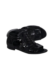 Current Boutique-Givenchy - Black Patent Leather & Mesh Cut Out Lace Up Sandals Sz 7