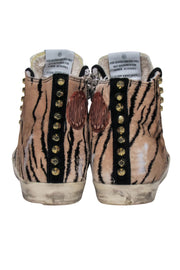 Current Boutique-Golden Goose - Beige & Black Tiger Print Studded High Top Sneakers Sz 8