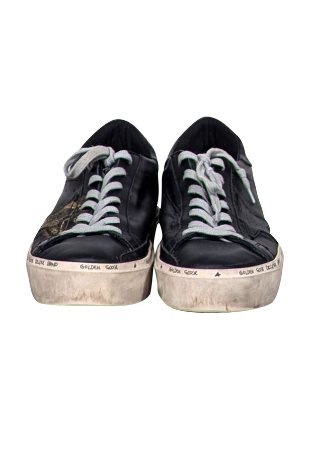 Current Boutique-Golden Goose - Black Leather Goold detail "Hi-Star" Sneakers Sz 10