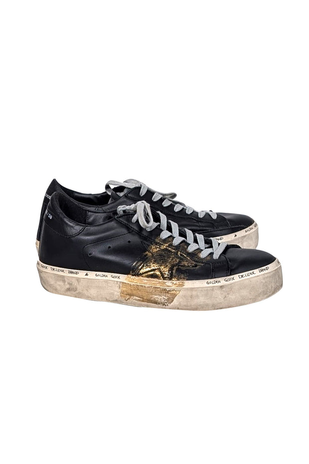 Current Boutique-Golden Goose - Black Leather Goold detail "Hi-Star" Sneakers Sz 10