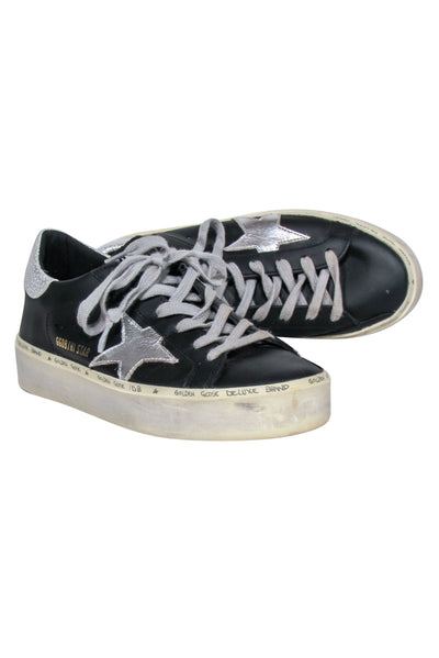 Current Boutique-Golden Goose - Black Leather w/ Silver Details High Star Sneakers Sz 6