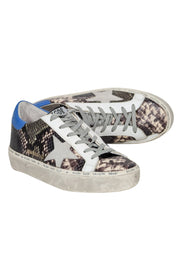 Current Boutique-Golden Goose - Grey, Cream, White, & Blue Snakeskin Print "Hi Star" Sneakers Sz 7