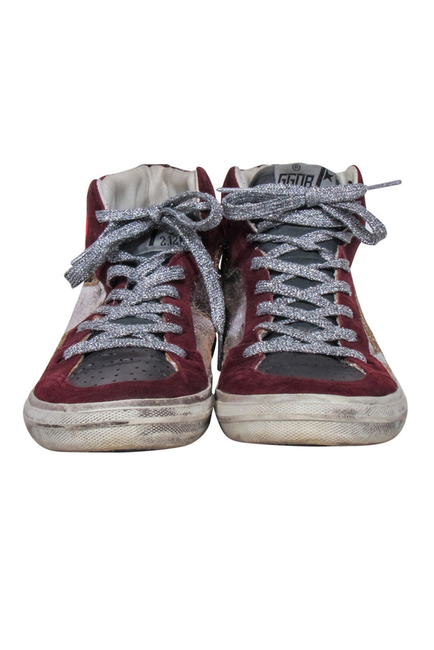 Current Boutique-Golden Goose - Maroon & Silver High Top "2.12" Sneakers Sz 9