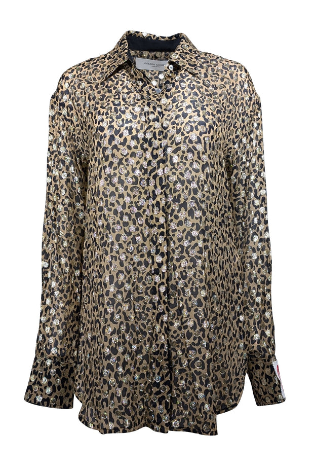 Current Boutique-Golden Goose - Tan, Black, & Gold Leopard Print Fil Coupe Shirt Sz M