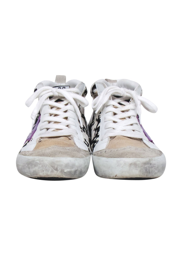 Current Boutique-Golden Goose - White & Black Python Print w/ Purple Star High TopSneakers Sz 8