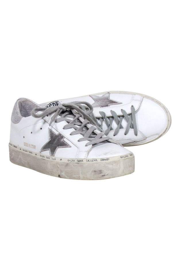 Current Boutique-Golden Goose - White & Silver "Hi Star" Sneakers Sz 8