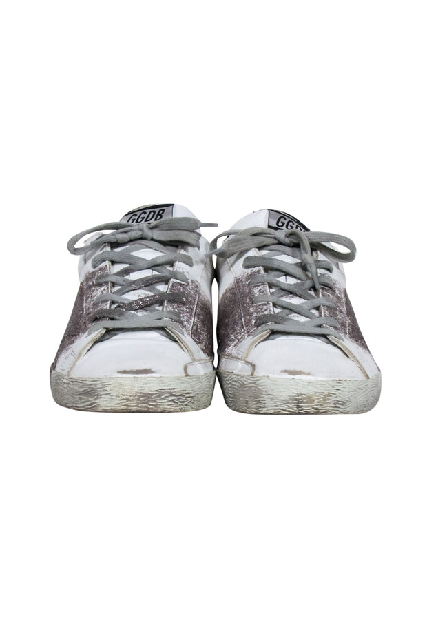 Current Boutique-Golden Goose - White Sneaker w/ Black Glitter Back & Pink & Silver Side Glitter Sz 11