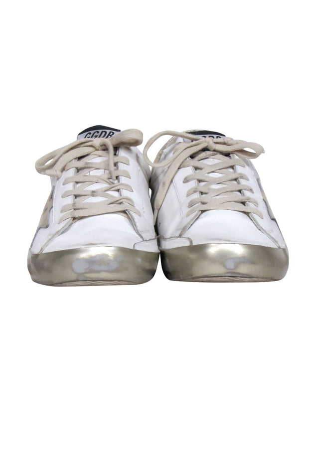 Current Boutique-Golden Goose - White "Superstar" Sneaker w/ Gold Metallic Detail Sz 11