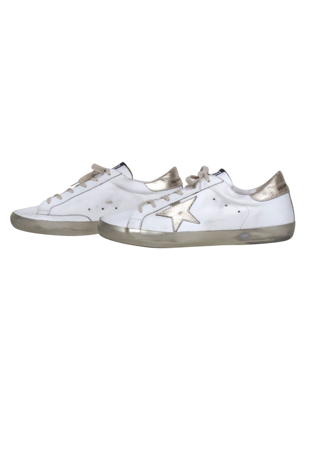 Current Boutique-Golden Goose - White "Superstar" Sneaker w/ Gold Metallic Detail Sz 11