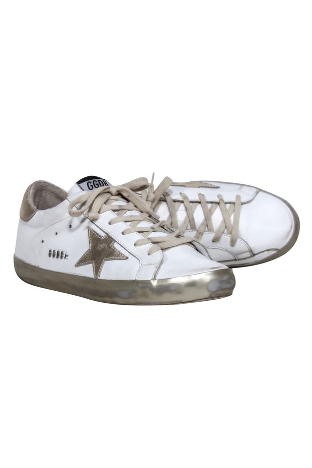 Current Boutique-Golden Goose - White "Superstar" Sneaker w/ Gold Metallic Detail Sz 11