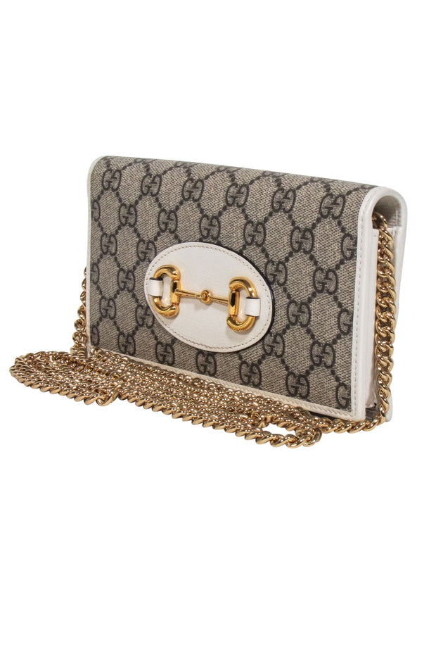 Current Boutique-Gucci - Beige & Cream Horsebit 1955 Wallet On Chain Crossbody Bag