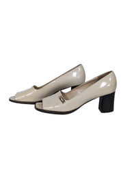 Current Boutique-Gucci - Beige Patent Leather Open Toe Pumps Sz 7