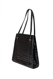 Current Boutique-Gucci - Black Glossy Crocodile Gucci by Tom Ford Large Shoulder Bag