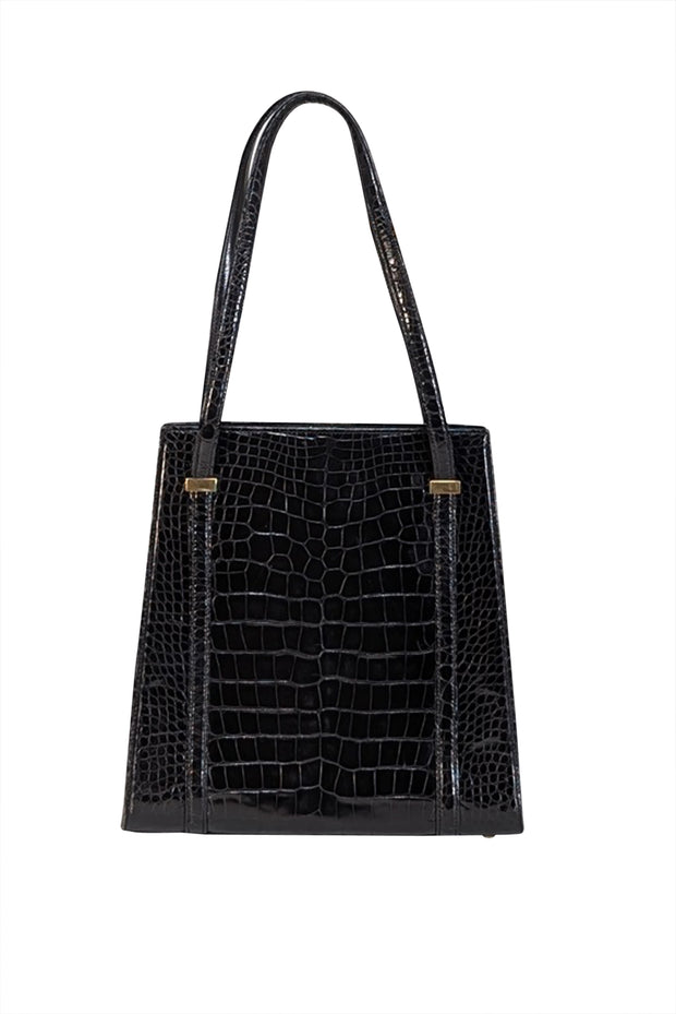 Current Boutique-Gucci - Black Glossy Crocodile Gucci by Tom Ford Large Shoulder Bag