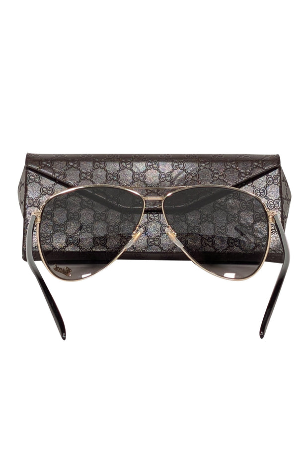 Current Boutique-Gucci - Black & Gold Aviator Sunglasses