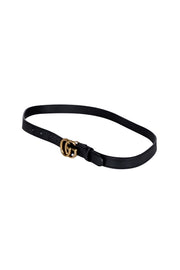 Current Boutique-Gucci - Black Leather Thin Belt w/ Brass Logo Buckle Sz S