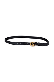 Current Boutique-Gucci - Black Leather Thin Belt w/ Brass Logo Buckle Sz S