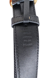 Current Boutique-Gucci - Black Leather w/ Large Brass Logo Buckle Sz L