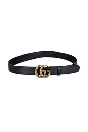 Current Boutique-Gucci - Black Leather w/ Large Brass Logo Buckle Sz L