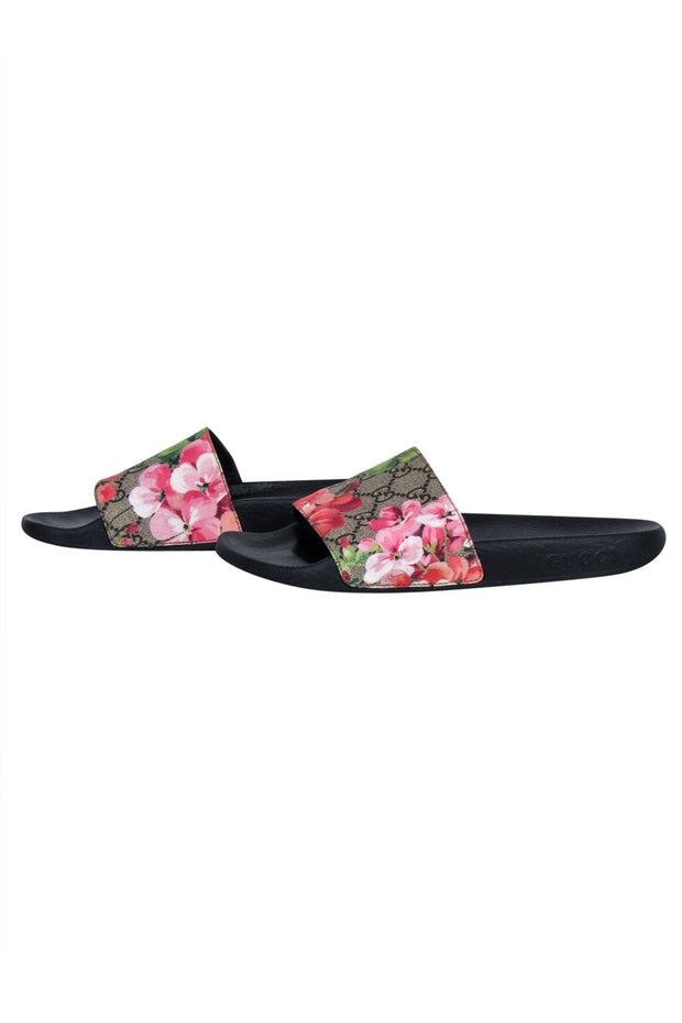 Current Boutique-Gucci - Brown Monogram "GG Blooms Supreme Floral Slide Sandals" Sz 8