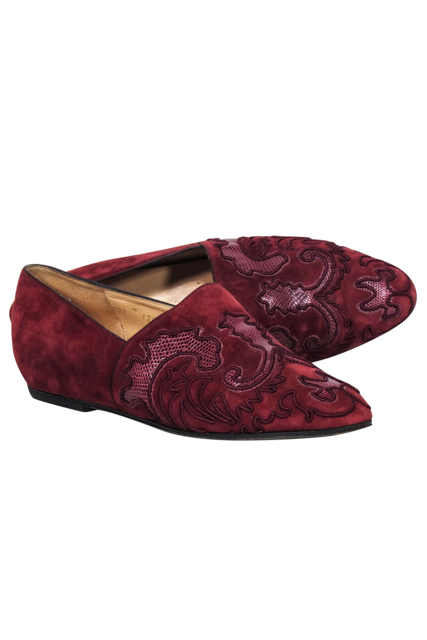 Current Boutique-Gucci - Burgundy Suede Flats w/ Snakeskin Textured Print Sz 8