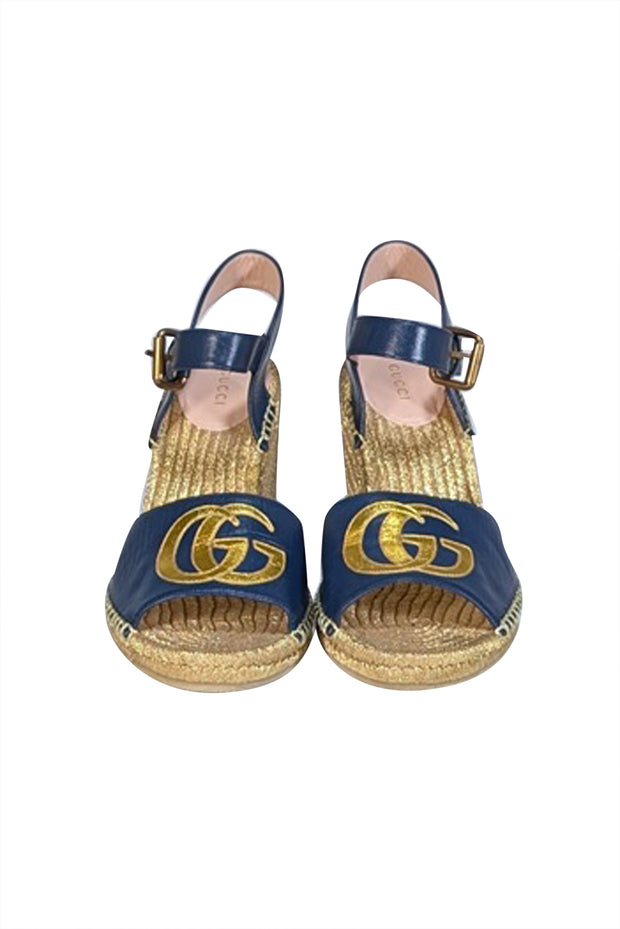 Current Boutique-Gucci - Gold & Navy Espadrille Wedge Sandals Sz 9