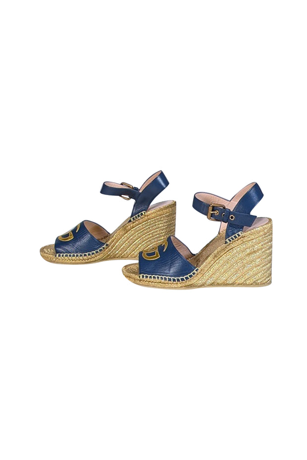 Current Boutique-Gucci - Gold & Navy Espadrille Wedge Sandals Sz 9