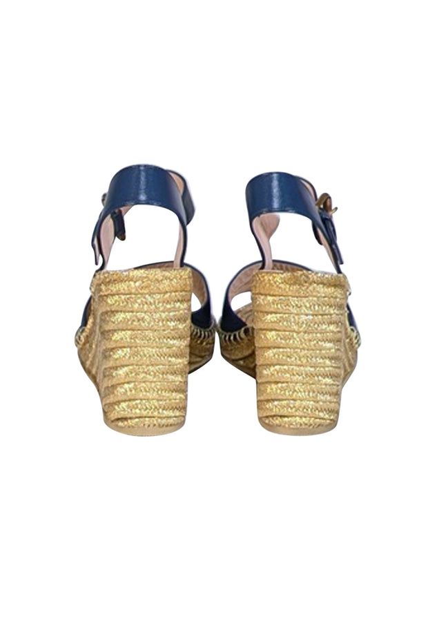 Current Boutique-Gucci - Gold & Navy Espadrille Wedge Sandals Sz 9