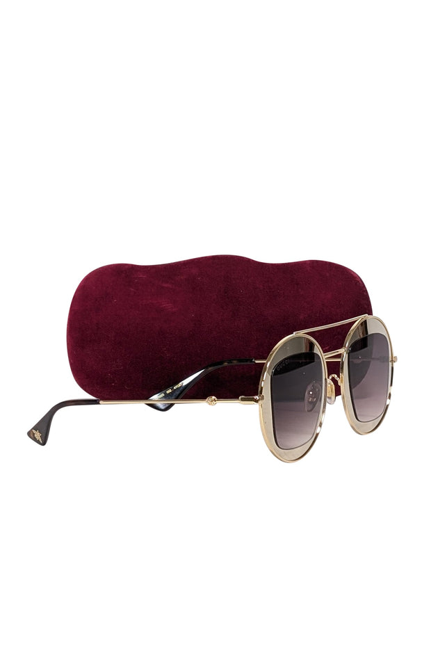 Current Boutique-Gucci - Gold Reflective Large Round Aviator Sunglasses