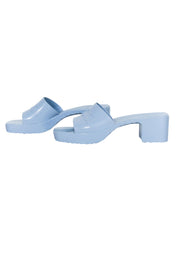 Current Boutique-Gucci - Light Blue Rubber Logo Platform Slide Sandals Sz 11