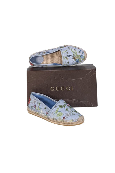 Current Boutique-Gucci - Pale Blue & Multi Color Floral Espadrille Flats Sz 11.5