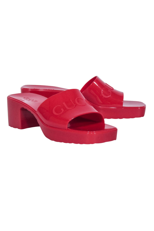 Current Boutique-Gucci - Red Rubber Logo Platform Slide Sandals Sz 10