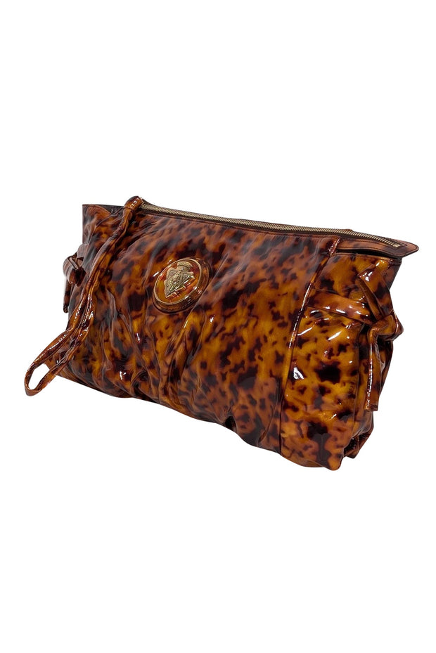 Current Boutique-Gucci - Tan & Brown Tortoise Patent Leather Clutch