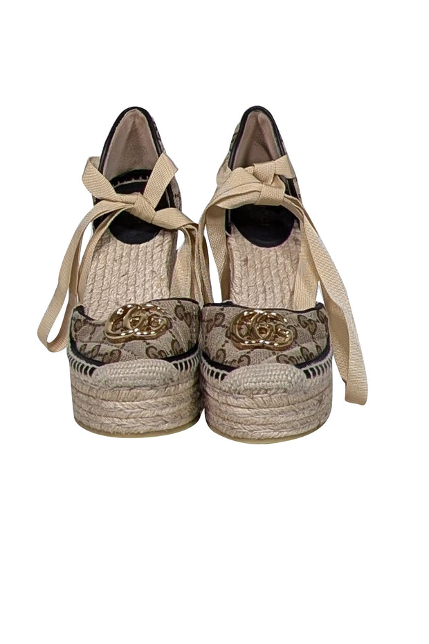 Current Boutique-Gucci - Tan Monogram Wrap Around Espadrilles Sz 4