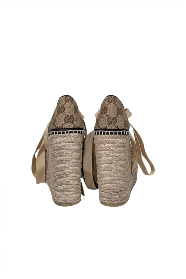 Current Boutique-Gucci - Tan Monogram Wrap Around Espadrilles Sz 4