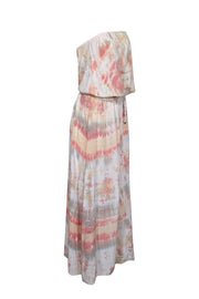 Current Boutique-Gypsy - Yellow, Coral, & White Tie Dye Strapless Maxi Dress Sz S