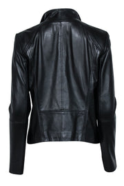 Current Boutique-Halogen - Black Leather Moto Jacket w/ Rib Knit Sleeves Sz M