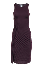 Current Boutique-Halston Heritage - Maroon Pleated & Draped Sleeveless Midi Dress Sz 4