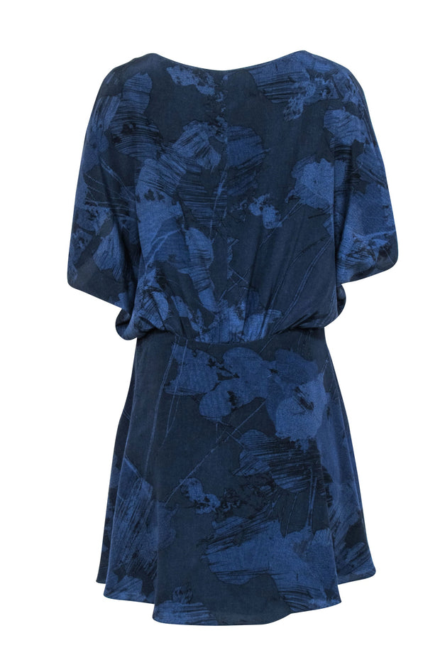 Current Boutique-Halston Heritage - Navy Graphic Floral Print Silk Dress Sz M