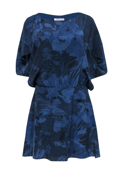 Current Boutique-Halston Heritage - Navy Graphic Floral Print Silk Dress Sz M