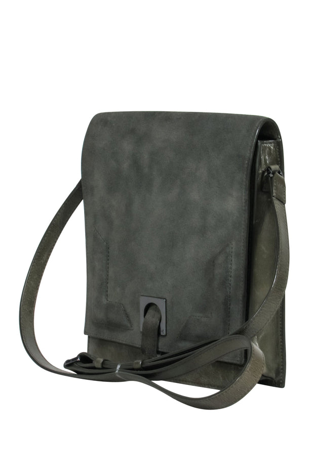 Current Boutique-Halston Heritage - Olive Green Leather & Suede Fold-Over Crossbody Bag